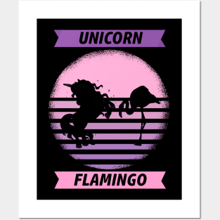 Cute Pink Unicorn Flamingo Posters and Art